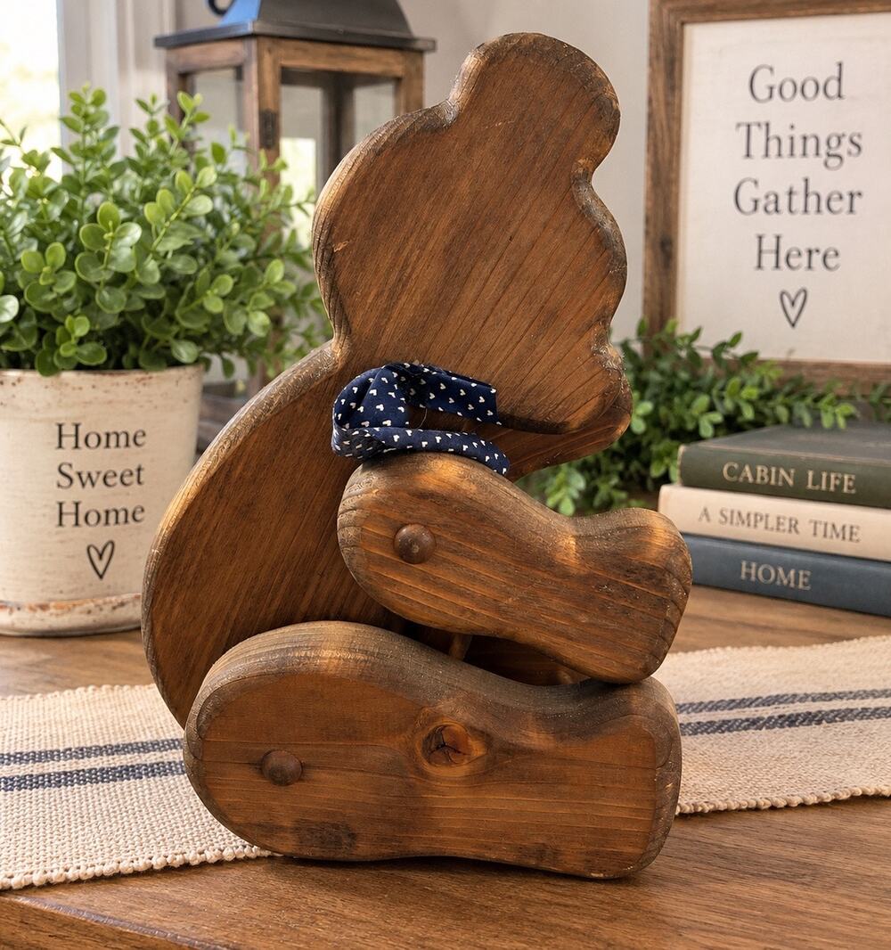 Large VTG Articulated Wood Bear Figurine Jointed Poseable Rustic Folk Art Decor